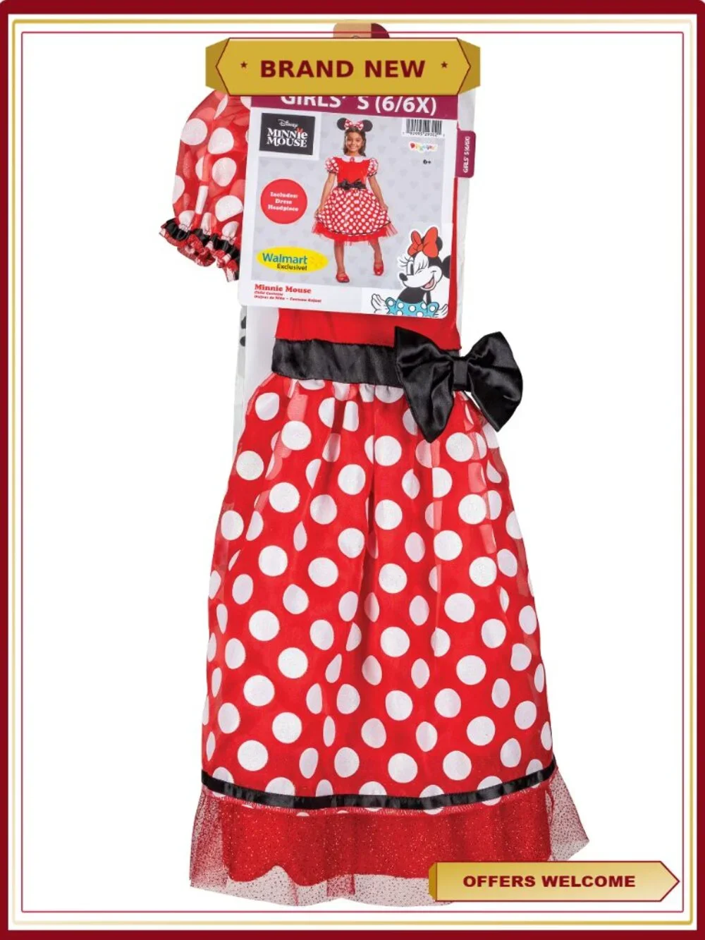 Disguise Disney Minnie Mouse Classic Costume Girls Size S 6/6X Halloween